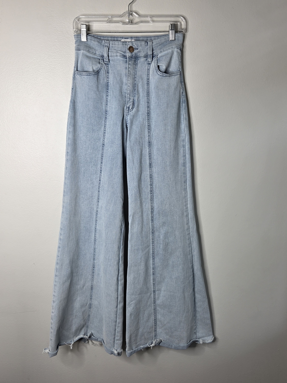Show Me Your Mumu High Waisted Bell Bottom Raw Hem Stretch Jeans